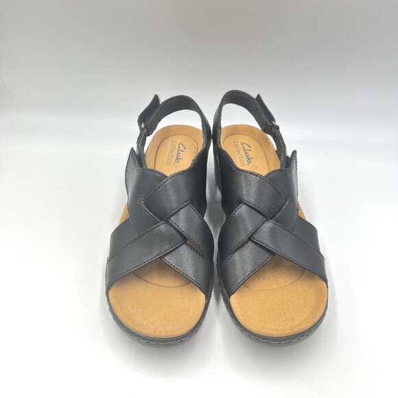 8.5N 8.5 NARROW WIDTH Clarks Womens Black Comfort Sandals Shoes. - Picture 2 of 14